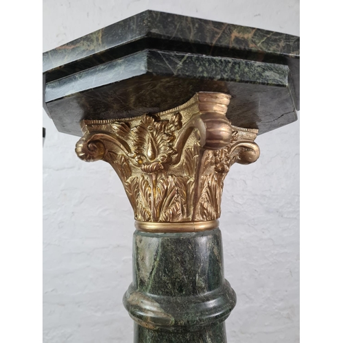 9 - A pair of mid/late 20th century green marble jardinière stands with gilt decoration - approx. 119cm ... 