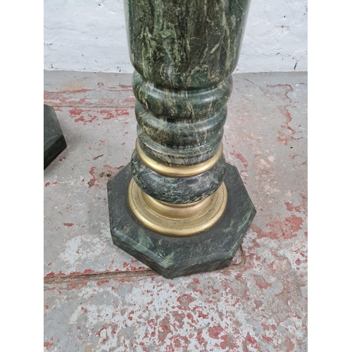 9 - A pair of mid/late 20th century green marble jardinière stands with gilt decoration - approx. 119cm ... 