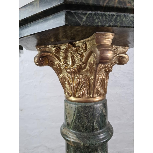 9 - A pair of mid/late 20th century green marble jardinière stands with gilt decoration - approx. 119cm ... 