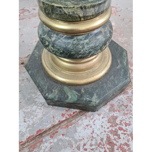 9 - A pair of mid/late 20th century green marble jardinière stands with gilt decoration - approx. 119cm ... 