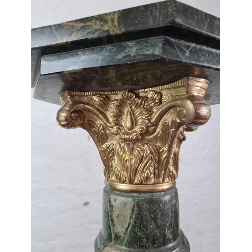 9 - A pair of mid/late 20th century green marble jardinière stands with gilt decoration - approx. 119cm ... 