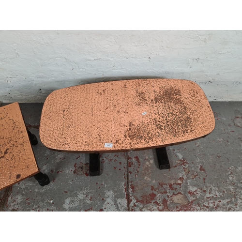 47 - Two mid 20th century copper topped side tables - largest approx. 40cm high x 45cm wide x 90cm long