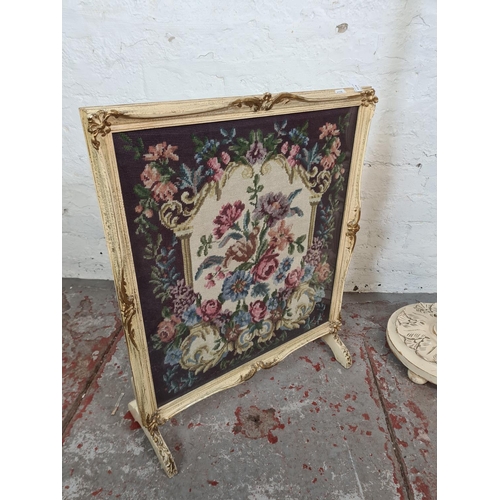 168 - Two items of French style furniture, one cream and gold painted fire screen with tapestry insert - a... 