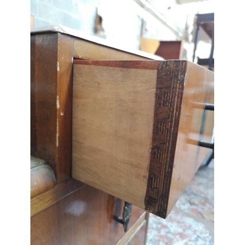 221 - An Art Deco walnut dressing table with upper mirror - approx. 142cm high x 107cm wide x 47cm deep