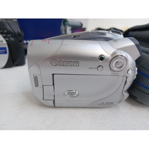 320 - A collection of DVD camcorders to include boxed Sony DCR-DVD110E Handycam, cased Sony DCR-DVD410 wit... 