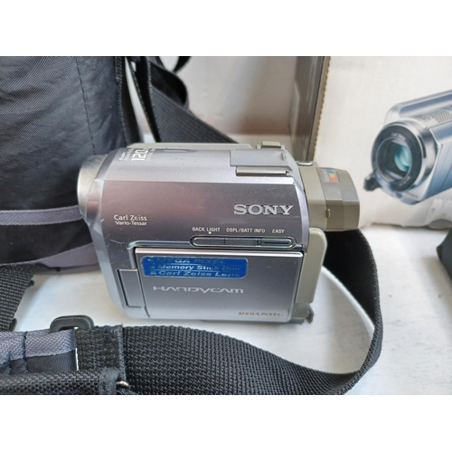 321 - A collection of digital camcorders to include Sony DCR-SR58E 80GB, cased Sony HDR-SR12E 10.2MP 120GB... 