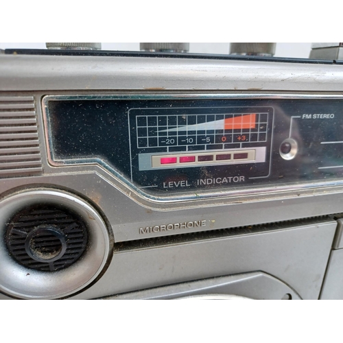 333 - Three portable stereo systems, one Hitachi TRK-8005E cassette/four band radio, one Sony CFD-S70 CD/r... 