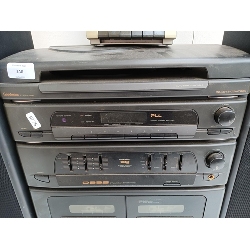 348 - Two items, one Goodmans 2850 midi stereo system comprising CD player, twin cassette, graphic equaliz... 