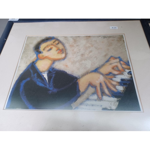 400 - Two music related framed prints, one pianist and one trumpeter