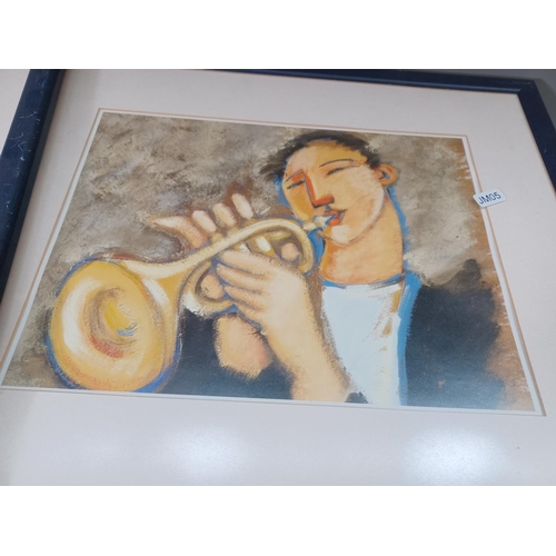 400 - Two music related framed prints, one pianist and one trumpeter