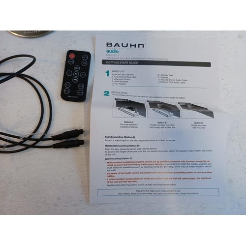 356 - A Bauhn audio UCB2-0317 2.0 channel bluetooth soundbar with remote control, power adapter and instru... 