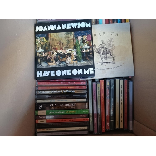 383 - Three boxes containing a collection of World Music CDs to include Gotam Project, Ozomatli, 1 Giant L... 