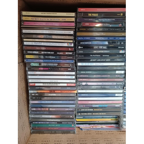 386 - Two boxes containing a collection of CDs and DVDs ; CDs to include Jimi Hendrix, Pink Floyd, The Bea... 