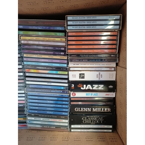 386 - Two boxes containing a collection of CDs and DVDs ; CDs to include Jimi Hendrix, Pink Floyd, The Bea... 