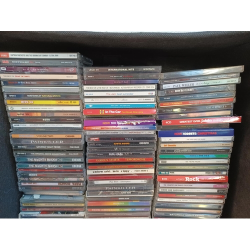 387 - Two boxes containing a large collection of CDs and DVDs ; CDs to include March of the Mods, Paul Wel... 