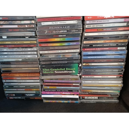 387 - Two boxes containing a large collection of CDs and DVDs ; CDs to include March of the Mods, Paul Wel... 