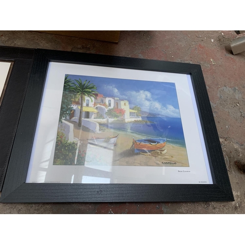 260 - Two boxes containing various framed pictures and prints to include watercolour titled 'The House On ... 