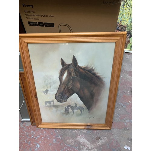 260 - Two boxes containing various framed pictures and prints to include watercolour titled 'The House On ... 