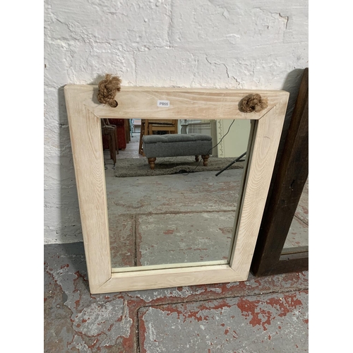 268 - Three modern nautical style hardwood framed rope hanging mirrors - largest approx. 57cm high x 46cm ... 