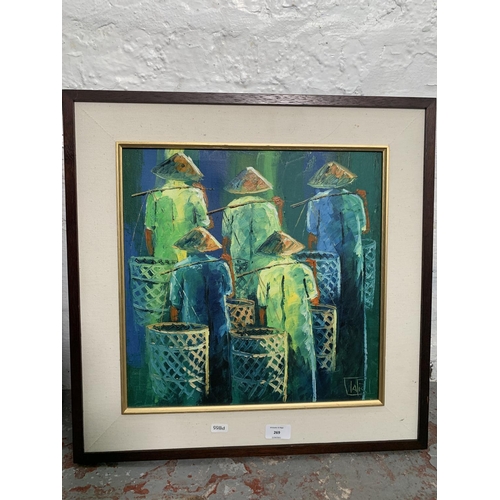 269 - Two framed oil on canvases of oriental farmers signed lower right - approx. 53cm square