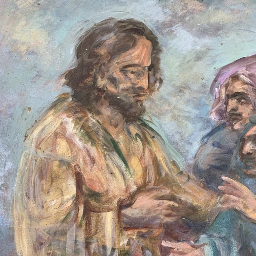 278 - A mid 20th century Stella Steyn (1907-1987) unframed oil on canvas of Jesus and Followers bearing st... 