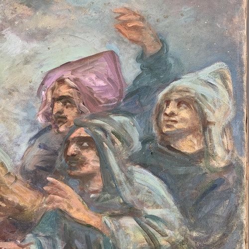 278 - A mid 20th century Stella Steyn (1907-1987) unframed oil on canvas of Jesus and Followers bearing st... 