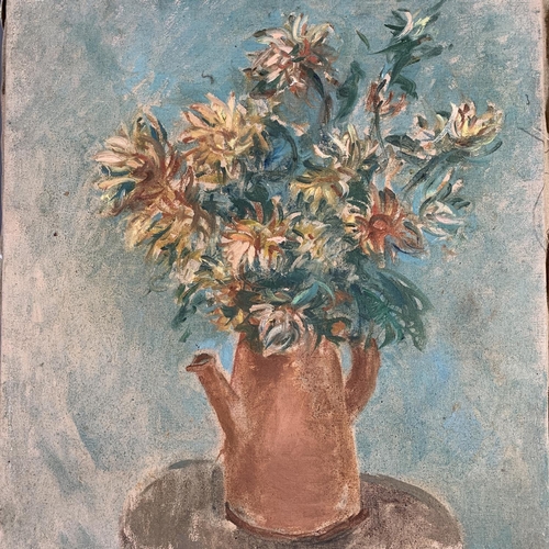 280 - A mid 20th century Stella Steyn (1907-1987) unframed oil on canvas of a floral still life scene bear... 