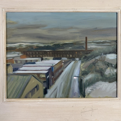 290 - A framed oil on board titled 'Pioneer Mill, Radcliffe 1' by Northern artist John Pegg - approx. 48cm... 