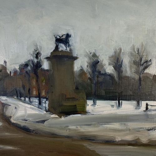 291 - A framed oil on board titled 'Dunham Massey Hall, Winter' by Northern artist John Pegg - approx. 45c... 