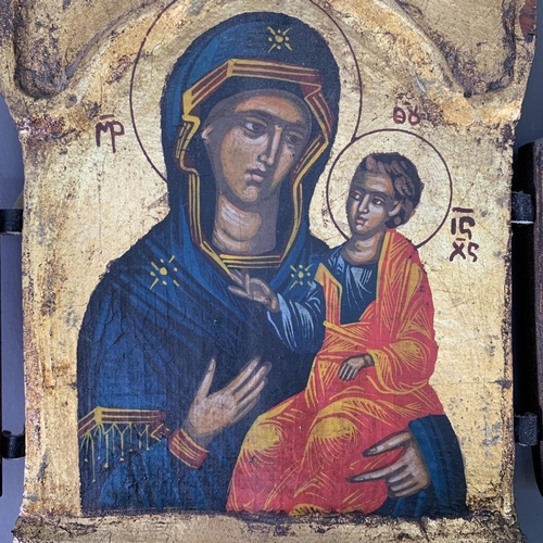 292 - A serigraph religious icon on wooden plaque - approx. 23cm high x 29cm wide