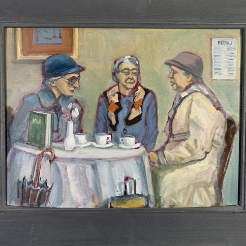 295 - A framed oil on board titled 'Afternoon Tea' by Northern artist John Pegg - approx. 54cm wide x 44cm... 