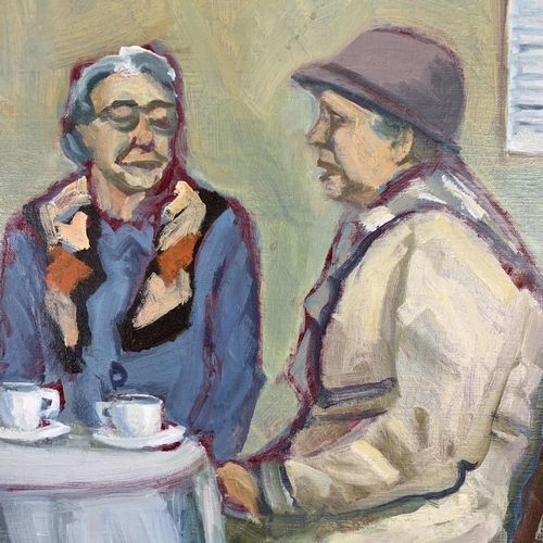 295 - A framed oil on board titled 'Afternoon Tea' by Northern artist John Pegg - approx. 54cm wide x 44cm... 