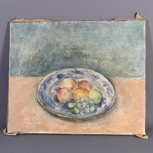 306 - A mid 20th century Stella Steyn (1907-1987) unframed oil on canvas of a fruit still life scene beari... 