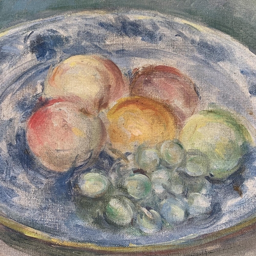 306 - A mid 20th century Stella Steyn (1907-1987) unframed oil on canvas of a fruit still life scene beari... 