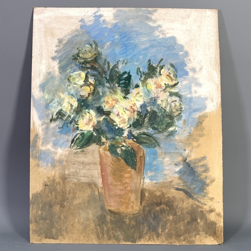 309 - A mid 20th century Stella Steyn (1907-1987) unframed oil on board of a floral still life scene beari... 