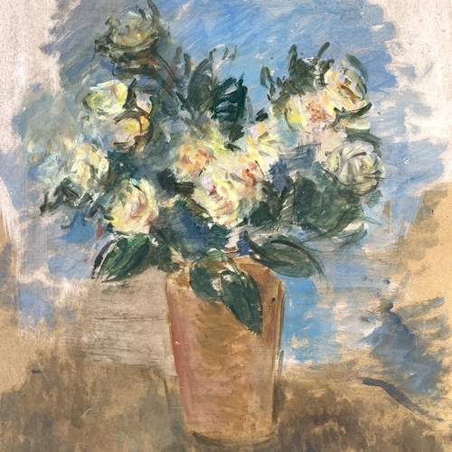 309 - A mid 20th century Stella Steyn (1907-1987) unframed oil on board of a floral still life scene beari... 