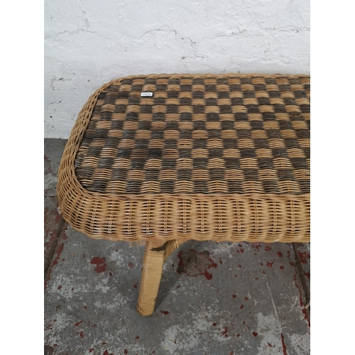 137 - A 1970s wicker and bamboo oblong coffee table - approx. 46cm high x 46cm wide x 82cm long