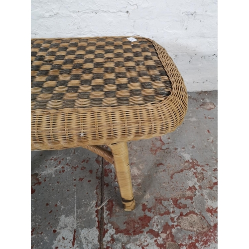 137 - A 1970s wicker and bamboo oblong coffee table - approx. 46cm high x 46cm wide x 82cm long