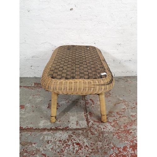 137 - A 1970s wicker and bamboo oblong coffee table - approx. 46cm high x 46cm wide x 82cm long