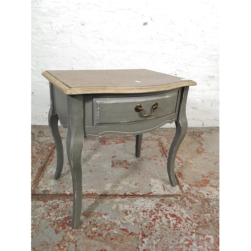 148 - A contemporary French style grey painted and oak effect bedside table - approx. 54cm high x 56cm wid... 