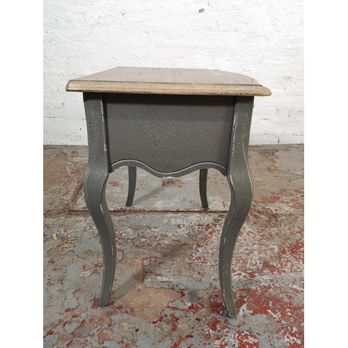 148 - A contemporary French style grey painted and oak effect bedside table - approx. 54cm high x 56cm wid... 