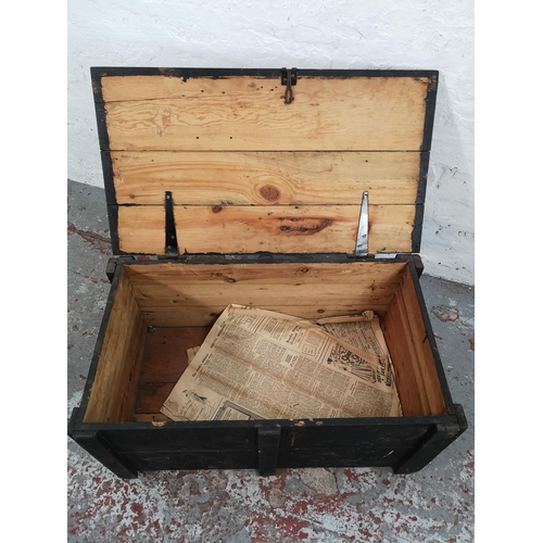 15 - A 19th century style black painted pine blanket box - approx. 36cm high x 76cm wide x 43cm deep