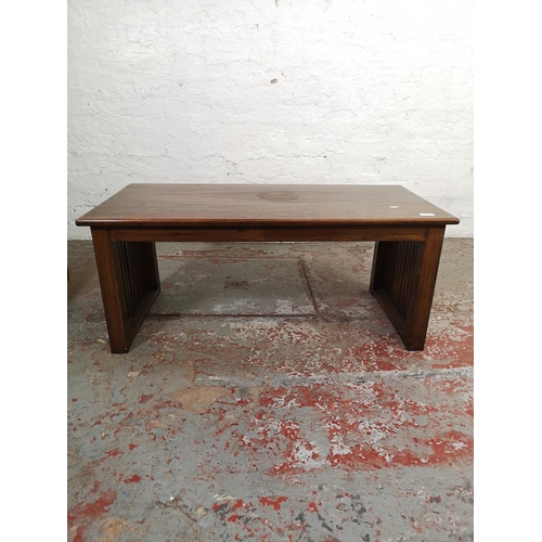 156 - Two Indian sheesham wood coffee tables, one rectangular - approx. 42cm high x 49cm wide x 100cm long... 