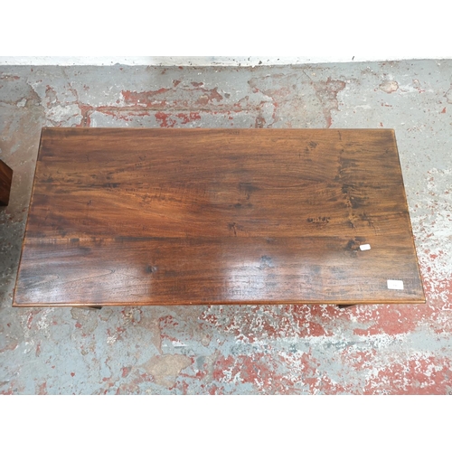 156 - Two Indian sheesham wood coffee tables, one rectangular - approx. 42cm high x 49cm wide x 100cm long... 