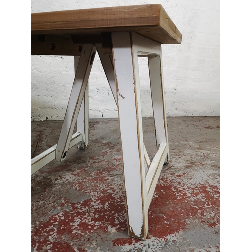 159 - Three contemporary white painted and hardwood occasional tables, one square side table - approx. 55c... 