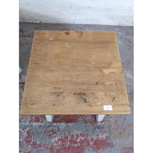 159 - Three contemporary white painted and hardwood occasional tables, one square side table - approx. 55c... 