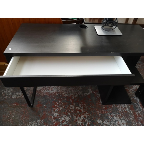 16 - A modern black ash effect office desk with Dell 24