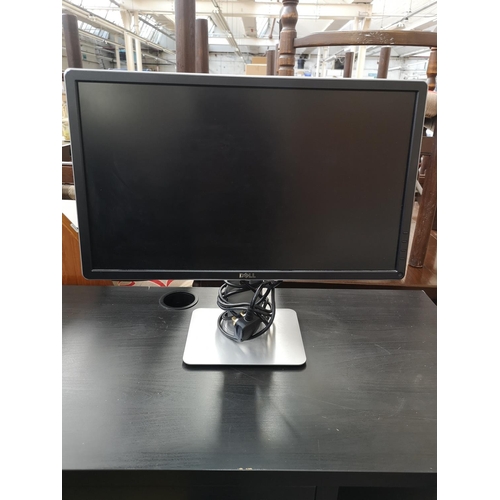 16 - A modern black ash effect office desk with Dell 24