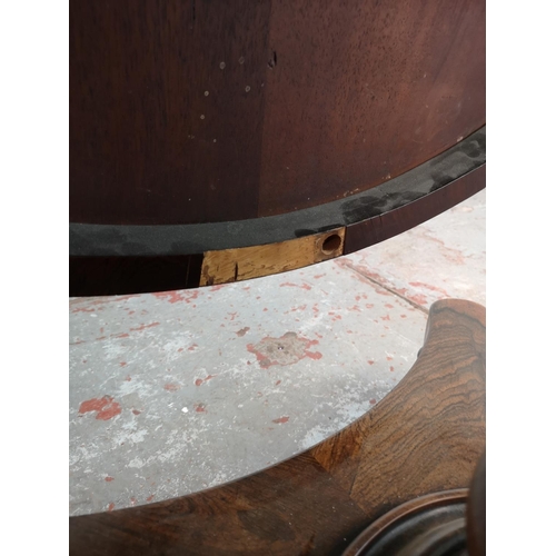 166 - A William IV rosewood circular tilt top pedestal breakfast table - approx. 74cm high x 120cm diamete... 