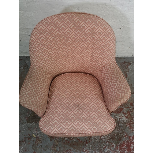 179 - A mid 20th century pink upholstered and beech armchair - approx. 82cm high x 64cm wide x 63cm deep